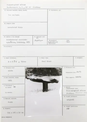Katalogizační karta, Tibor Baník (SR), Nový život, 1973, dřevo, 124 × 276 × 50 cm