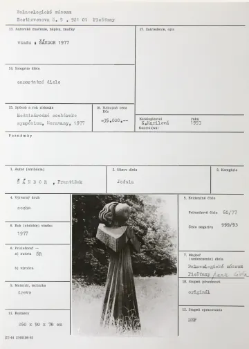 Katalogizační karta, František Šándor (SR), Poézia, 1977, dřevo, 260 × 90 × 78 cm