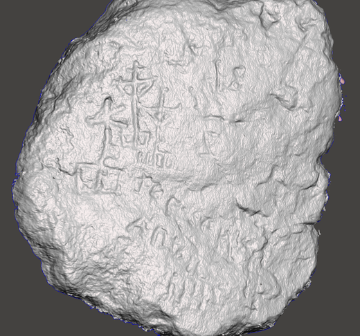 Sken plochy kamene se znaky pro účely bádání